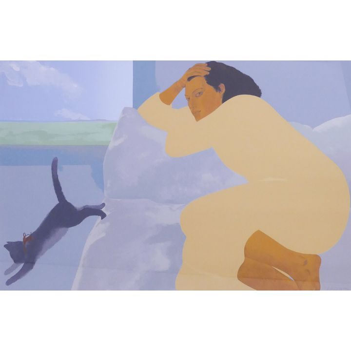 Pegge Hopper (b.1936, Hawaii) Serigraph of Hawaiian Lady with Cat. Edition 100/300.