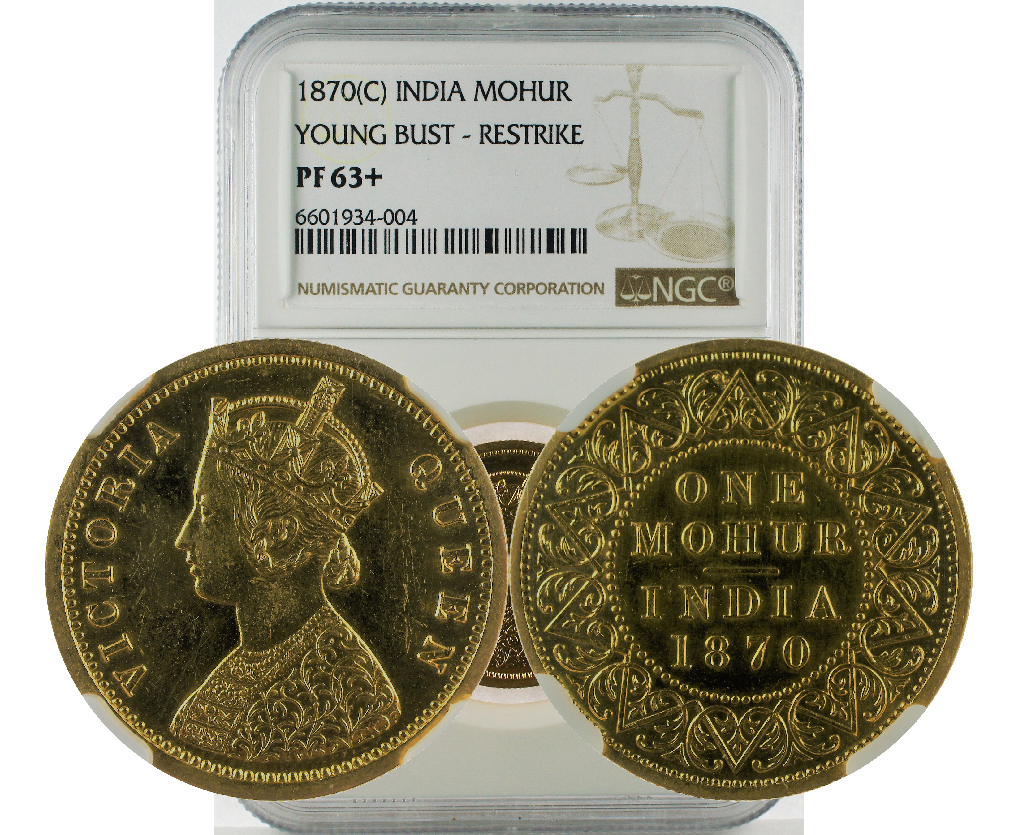 1870(C) INDIA YOUNG BUST - RESTRIKE MOHUR PF 63+