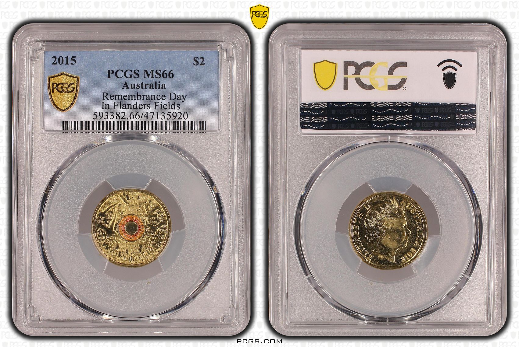 Remembrance Day Colorized - In Flanders Fields , Two Dollar, 2015, PCGS MS66