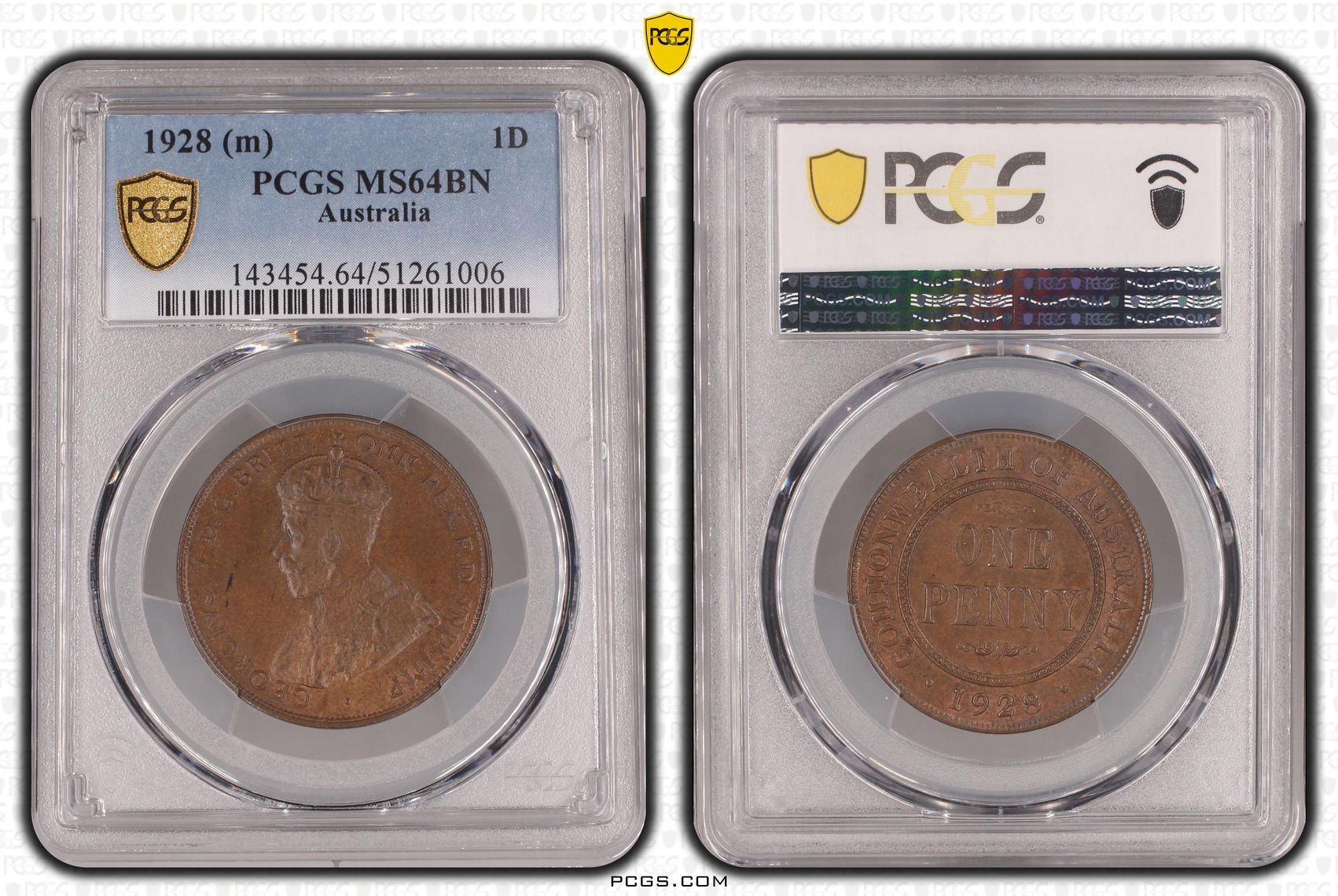 George V, Penny, 1928, PCGS MS64BN
