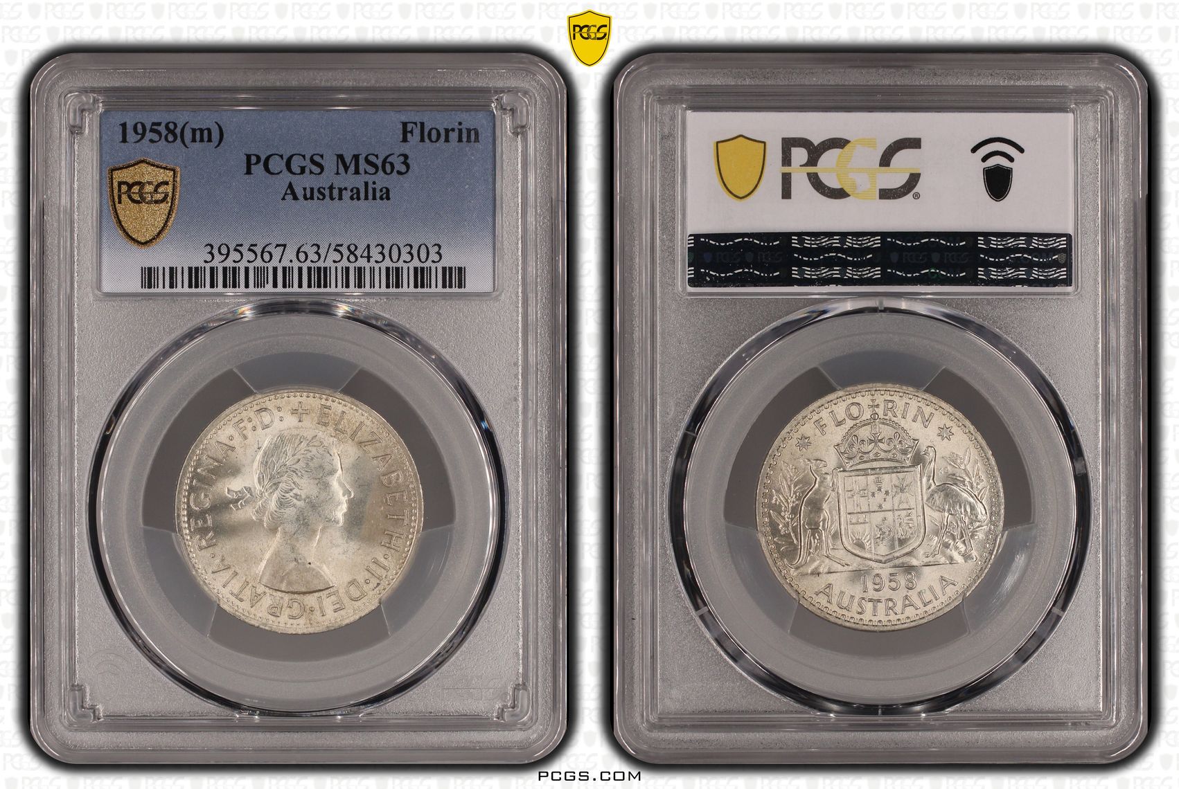 Elizabeth II, KM-60 Silver, Florin, 1958(m), MS63