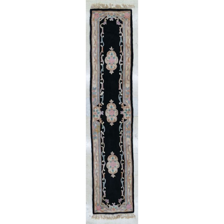 Black Floral Pull Runner Rug 2'x11'