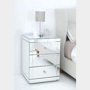 MIAMI MIRRORED FURNITURE BEDSIDE TABLE CABINET 3 DRAWERS