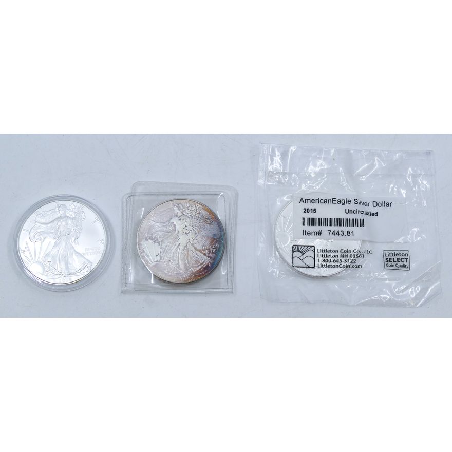 Box 3pc US $1 Silver Eagles - 1992, 2015 (2)