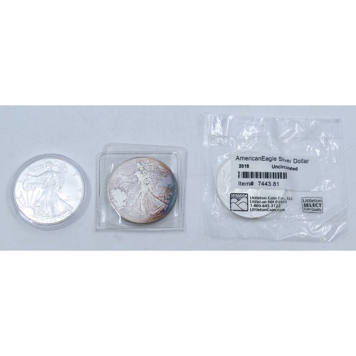 Box 3pc US $1 Silver Eagles - 1992, 2015 (2)