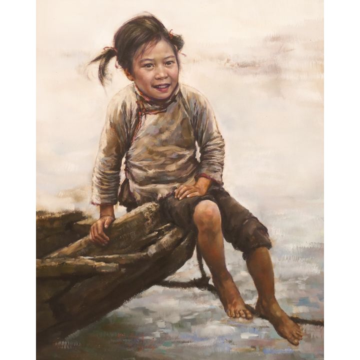 Kee Fung Ng ''Seated Little Girl'' 1980 Oil