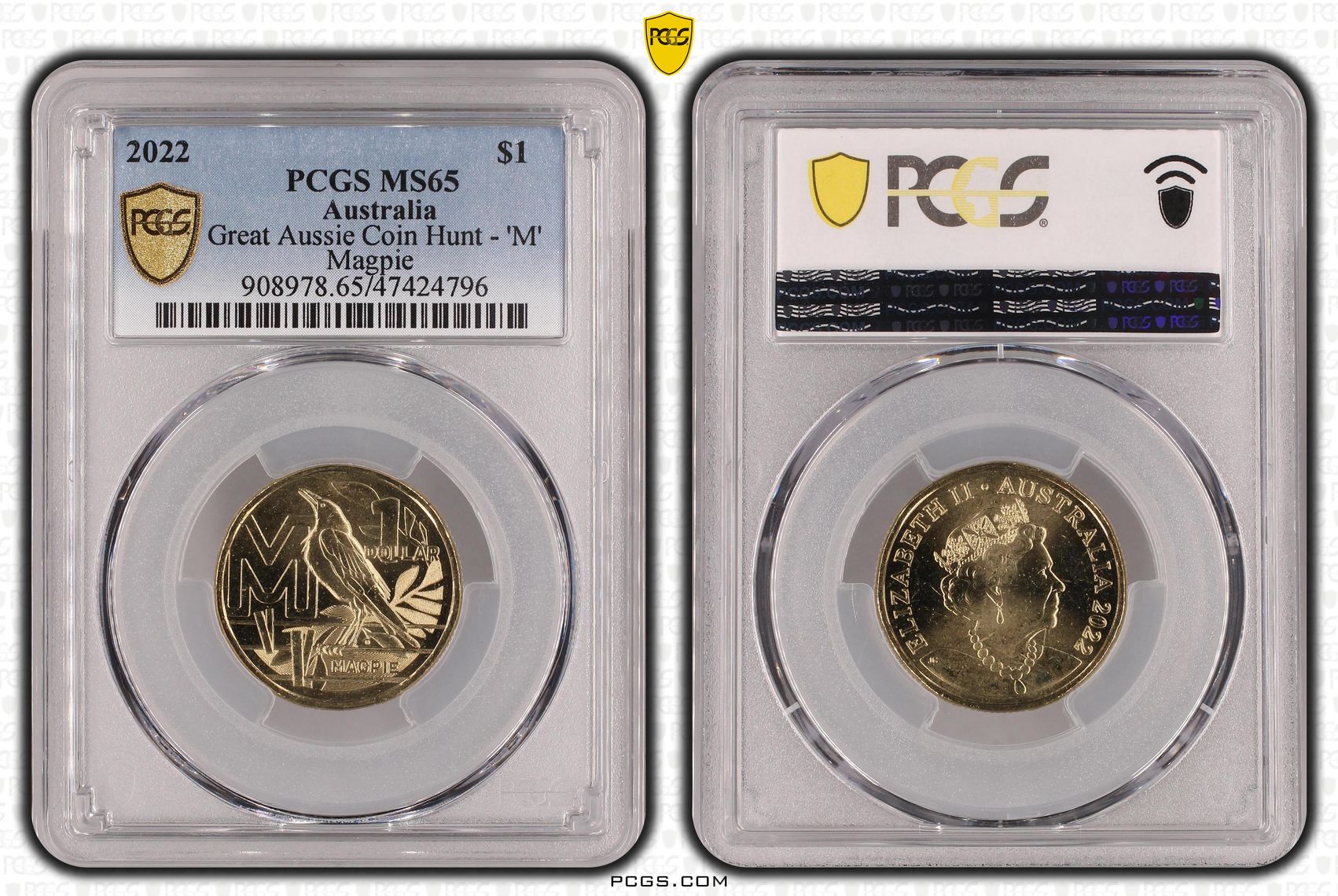 Great Aussie Coin Hunt - 'M', One Dollar, 2022, PCGS MS 65