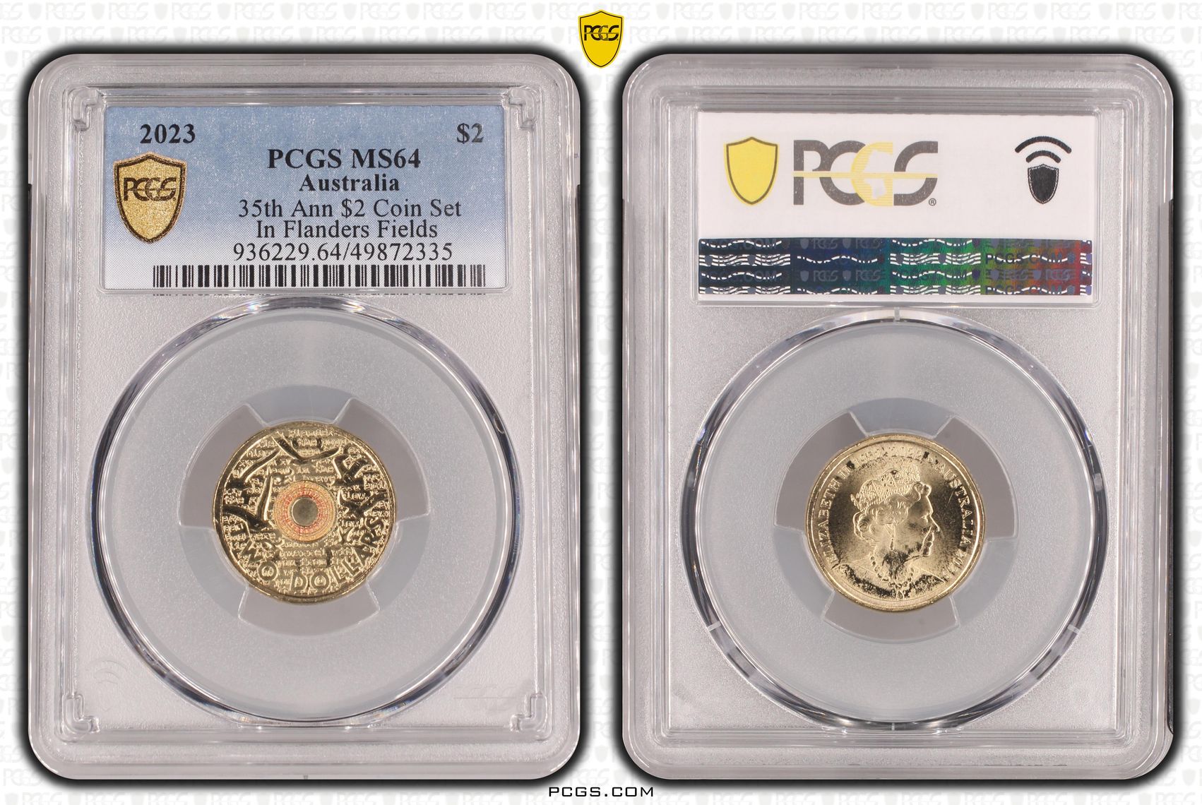 35th Ann $2 Coin Set Colourised In Flanders Fields, Two Dollar, 2023, PCGS MS64