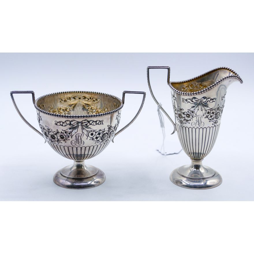 Pair Harris & Shafer Sterling Repousse Sugar Creamer 3.5'' to 4.5''