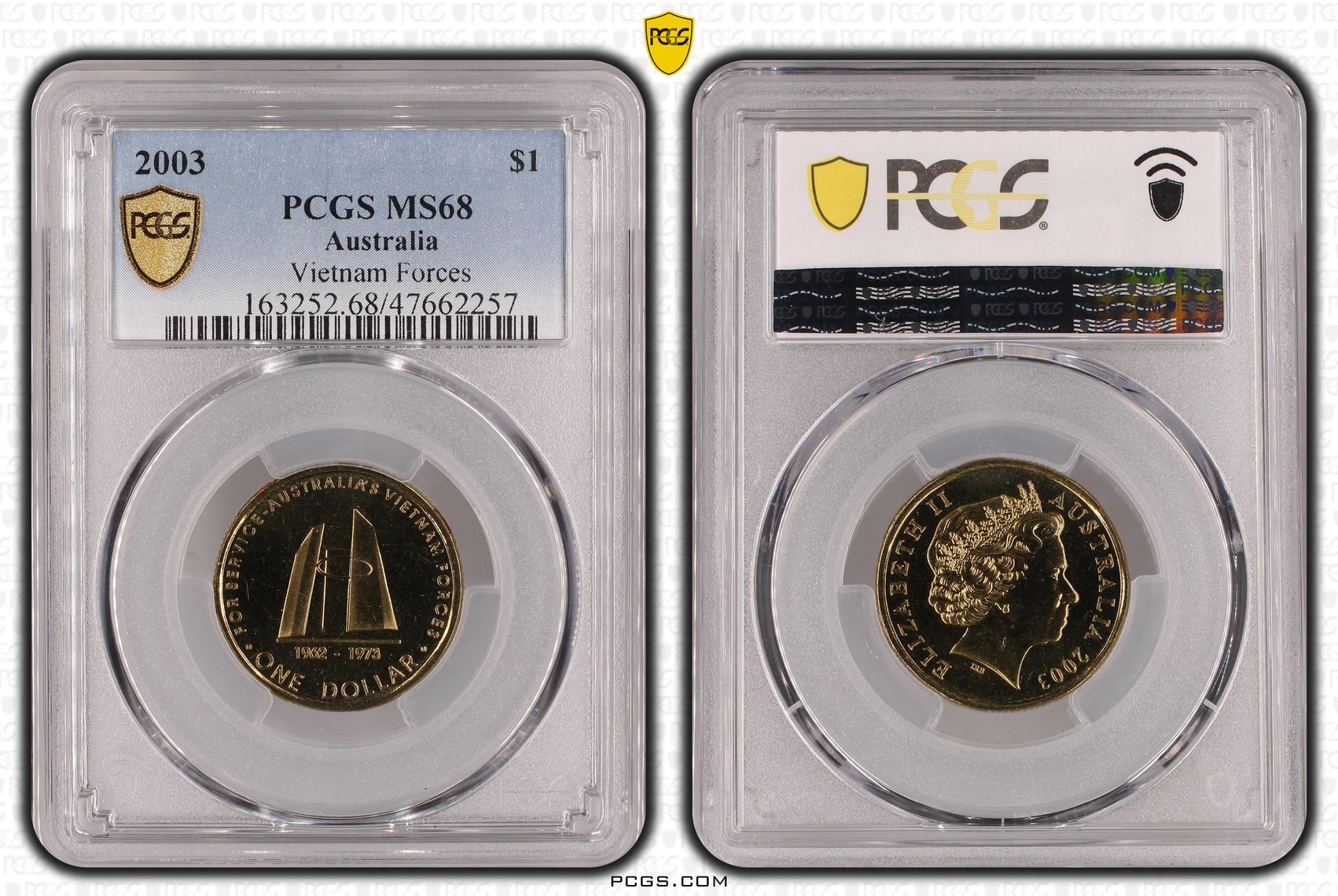 320 · Elizabeth II, Vietnam Forces, One Dollar, 2003, PCGS MS68
