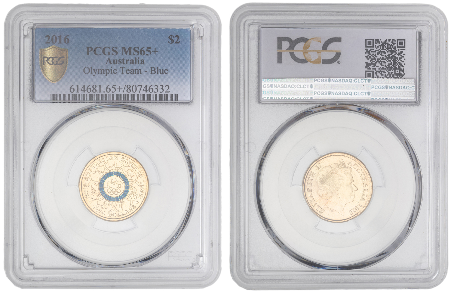 Elizabeth II, Olympic Team - Blue, Two Dollar, 2016, PCGS MS65+