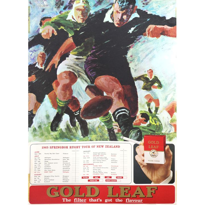 ADVERTISING POSTER - ALL BLACK TOUR, Player's Gold Leaf 1965 Springbok Rugby Tour of New Zealand