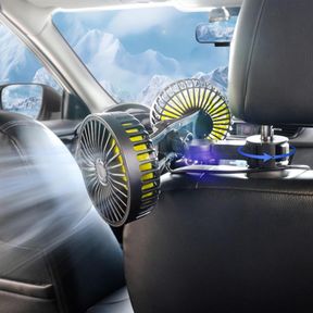 ASANDH CAR FAN, PORTABLE USB POWERED DUAL HEAD CAR SEAT HEADREST FAN, 3-SPEED AIR SPEED AND 360 ROTATING REAR SEAT CAR FAN, POWERF