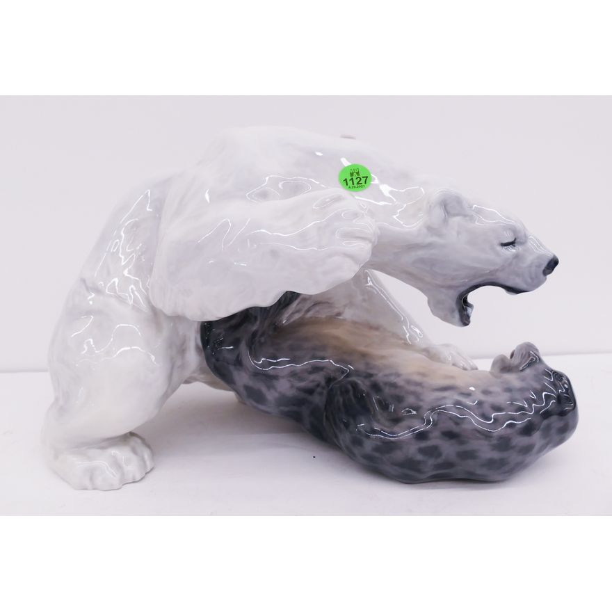 Royal Copenhagen 1108 Polar Bear and Seal Large Figurine- 8x13''