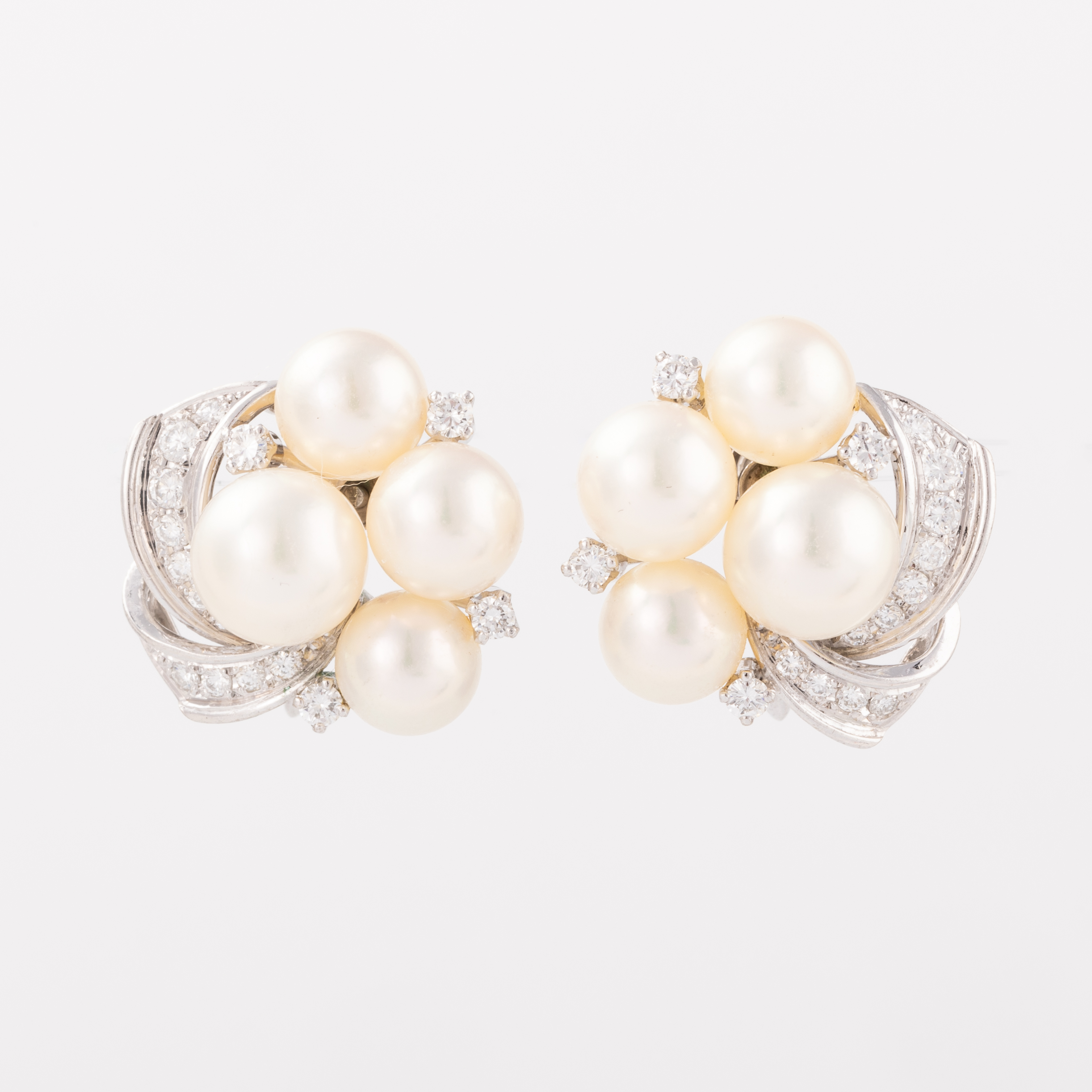 Diamond & Pearl Cluster Earrings 14ct Gold