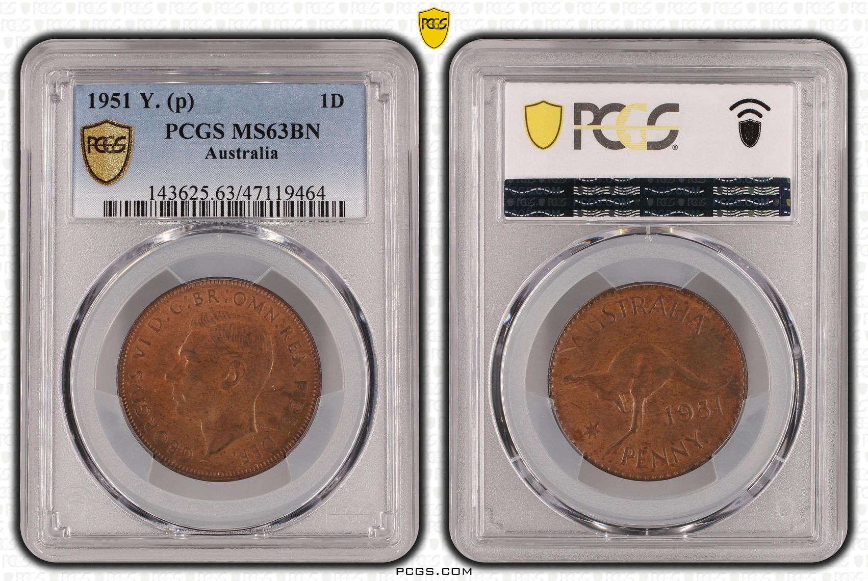 George VI, Penny, 1951, PCGS MS63BN