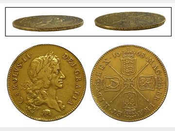 1668 KING CHARLES II 'ELEPHANT BELOW BUST' FIRST YEAR OF ISSUE GOLD FIVE GUINEA