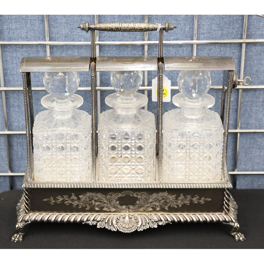 Antique Hobbs English Silverplated Tantalus Set 12''x13.5''