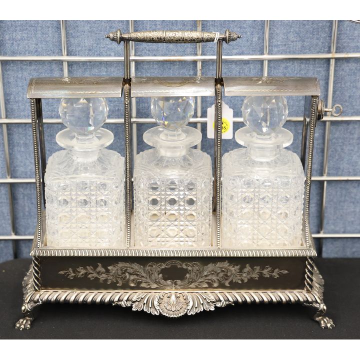 Antique Hobbs English Silverplated Tantalus Set 12''x13.5''