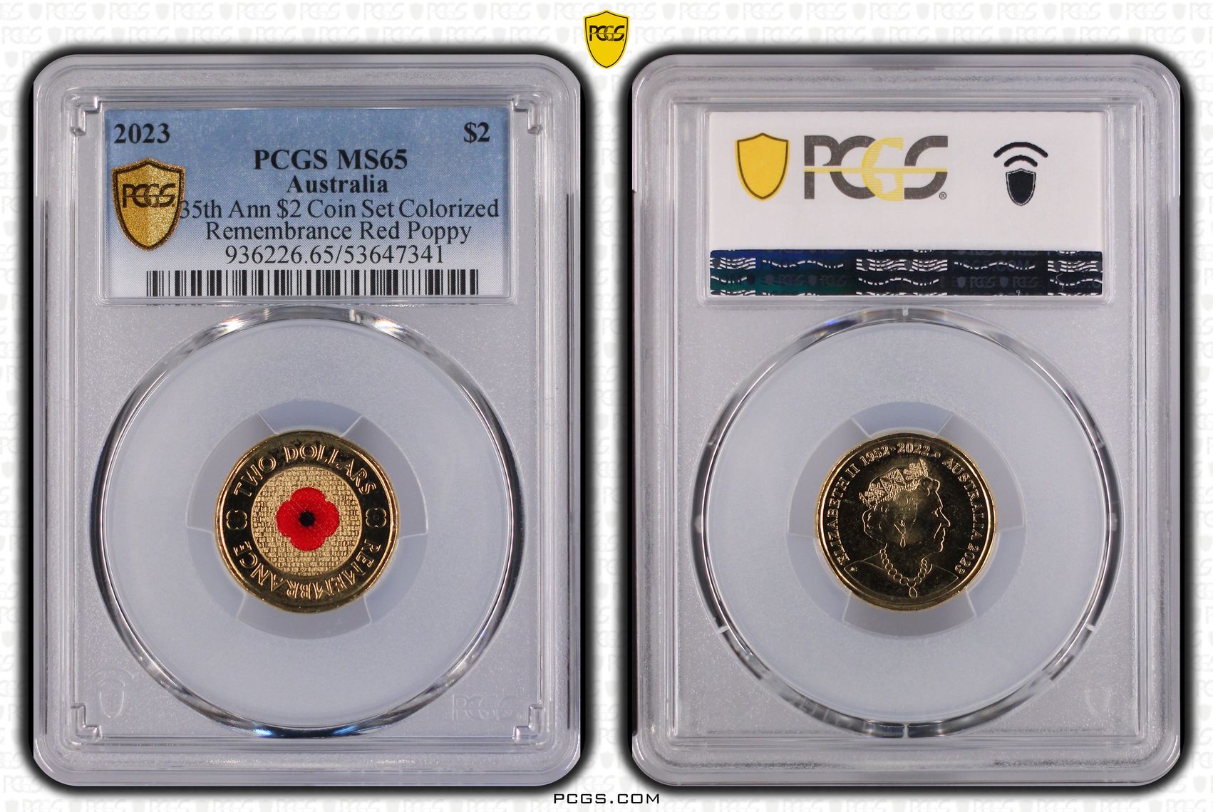 35th Ann $2 Coin Set Remembrance Red Poppy, Two Dollar, 2023, PCGS MS65