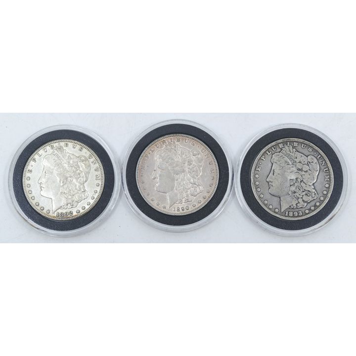 3pc US 1890's Carson City Morgan Silver Dollars in Cases