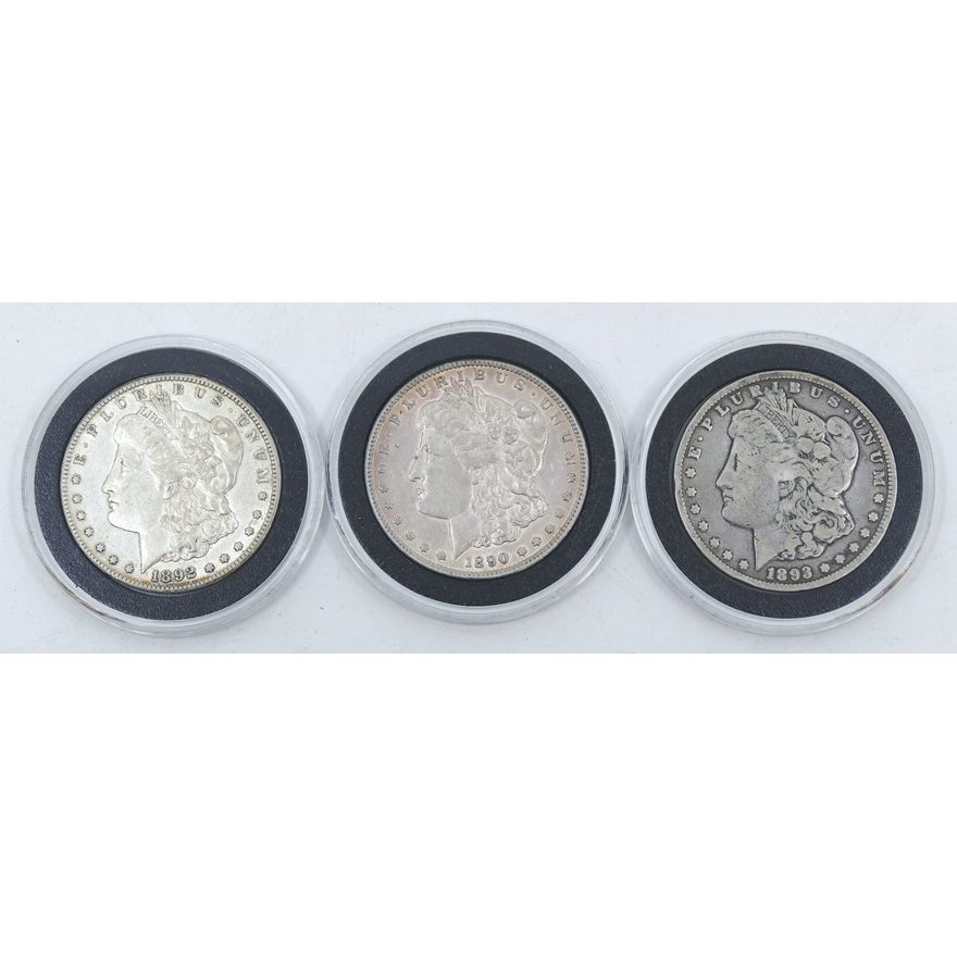 3pc US 1890's Carson City Morgan Silver Dollars in Cases