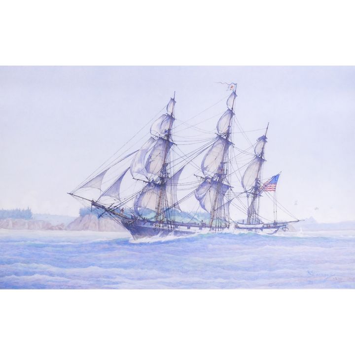 Hewitt R. Jackson (1914-2007 Washington) 'John Jacob Astor's, Tonquin' Color Pencil & Graphite on Paper. Dated 1970. Framed.