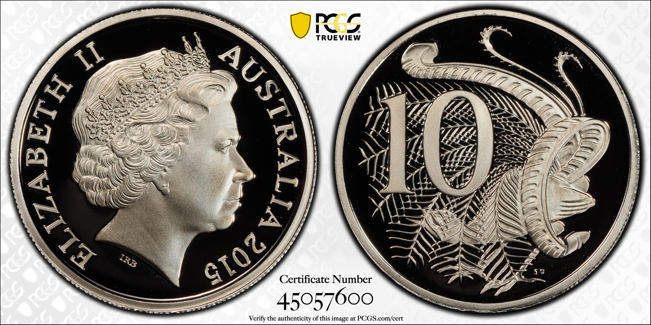 Elizabeth II, Ten Cent, 2015, PCGS PR 70DCAM