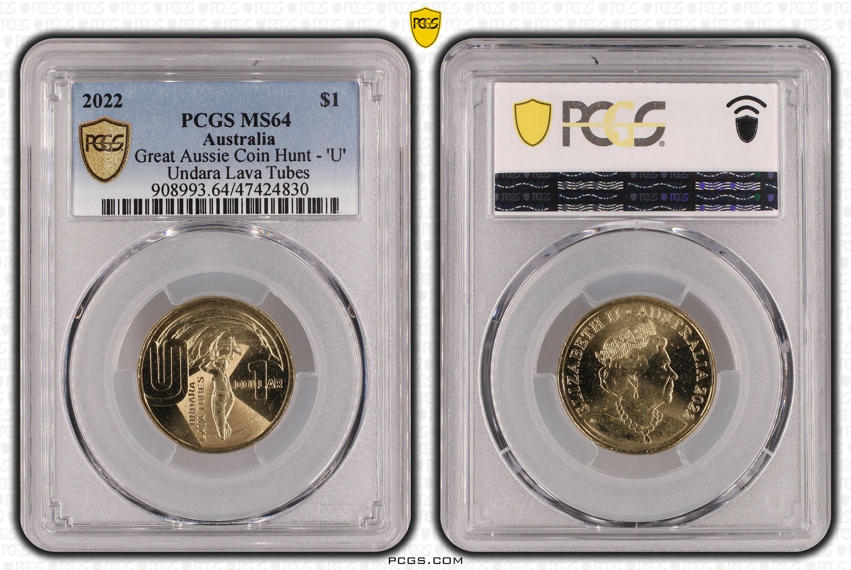 Great Aussie Coin Hunt - 'U', One Dollar, 2022, PCGS MS 64