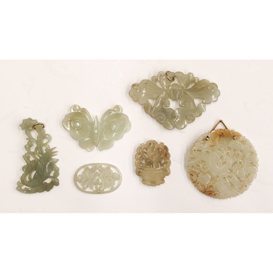 6pc Chinese Jade Pierced Pendants
