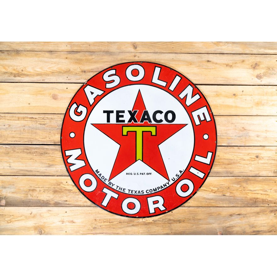 42" Texaco Black-T Star Logo Gasoline Motor Oil Single Sided Porcelain Sign TAC 8.9
