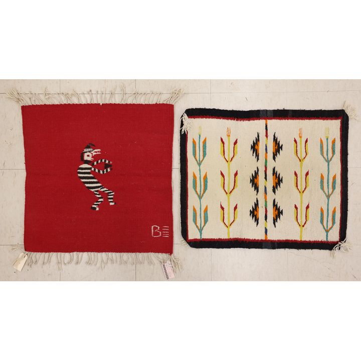 2pc Old Navajo Wool Small Mats 2'x2' Approx.