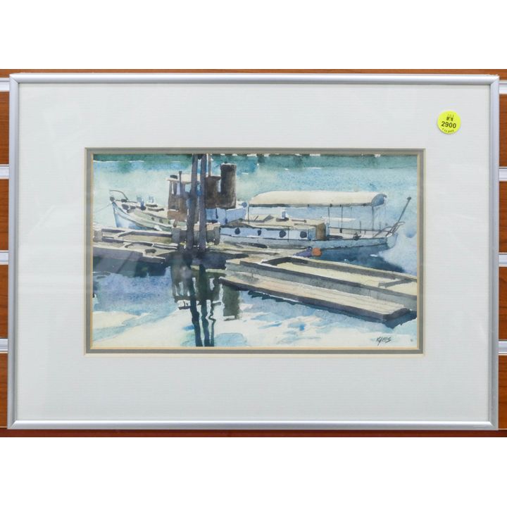 Doug Kyes 'Study for Steam Yacht' Watercolor Framed- 12x16''