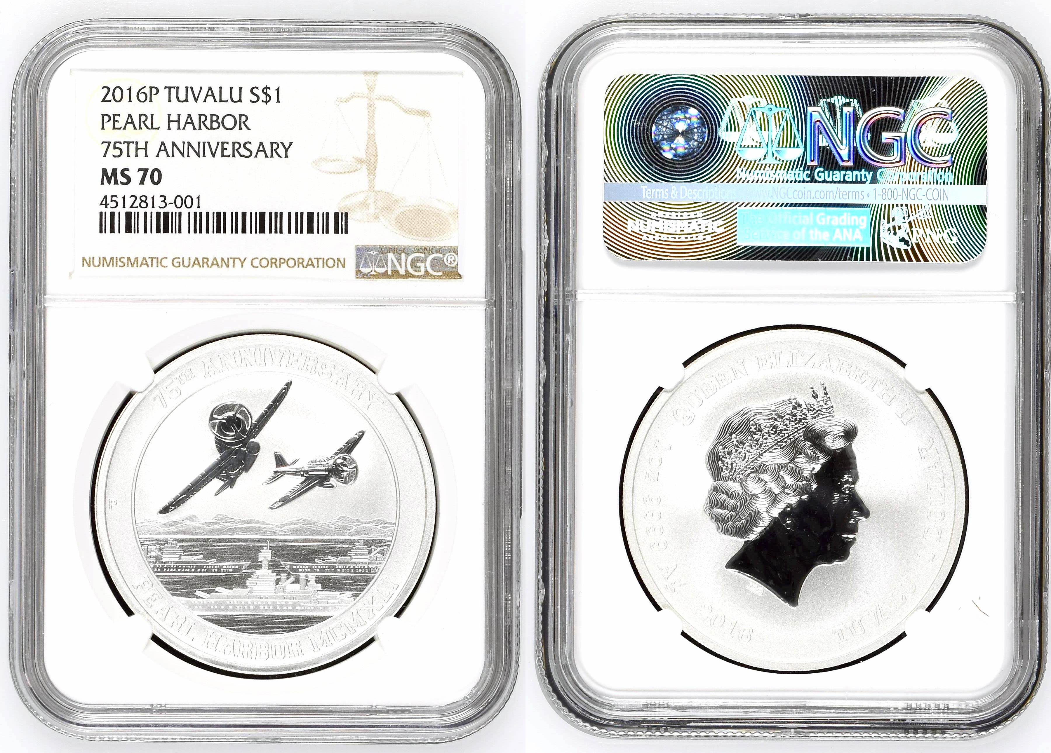 Tuvalu, Pearl Harbor 75Th Anniversary, One Dollar, 2016-P, NGC MS 70