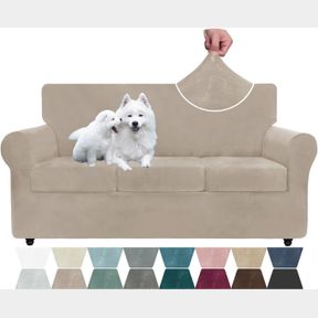 ZNSAYOTX LUXURY VELVET COUCH COVER 4 PIECE STRETCH SOFA COVERS FOR 3 CUSHION COUCH THICK SOFT SPANDEX SOFA SLIPCOVER LIVING ROOM A
