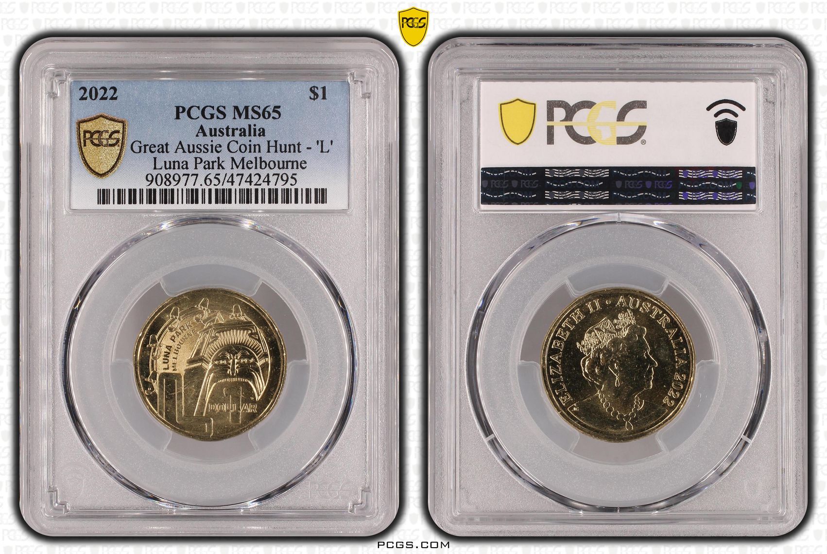 Great Aussie Coin Hunt - 'L', One Dollar, 2022, PCGS MS 65
