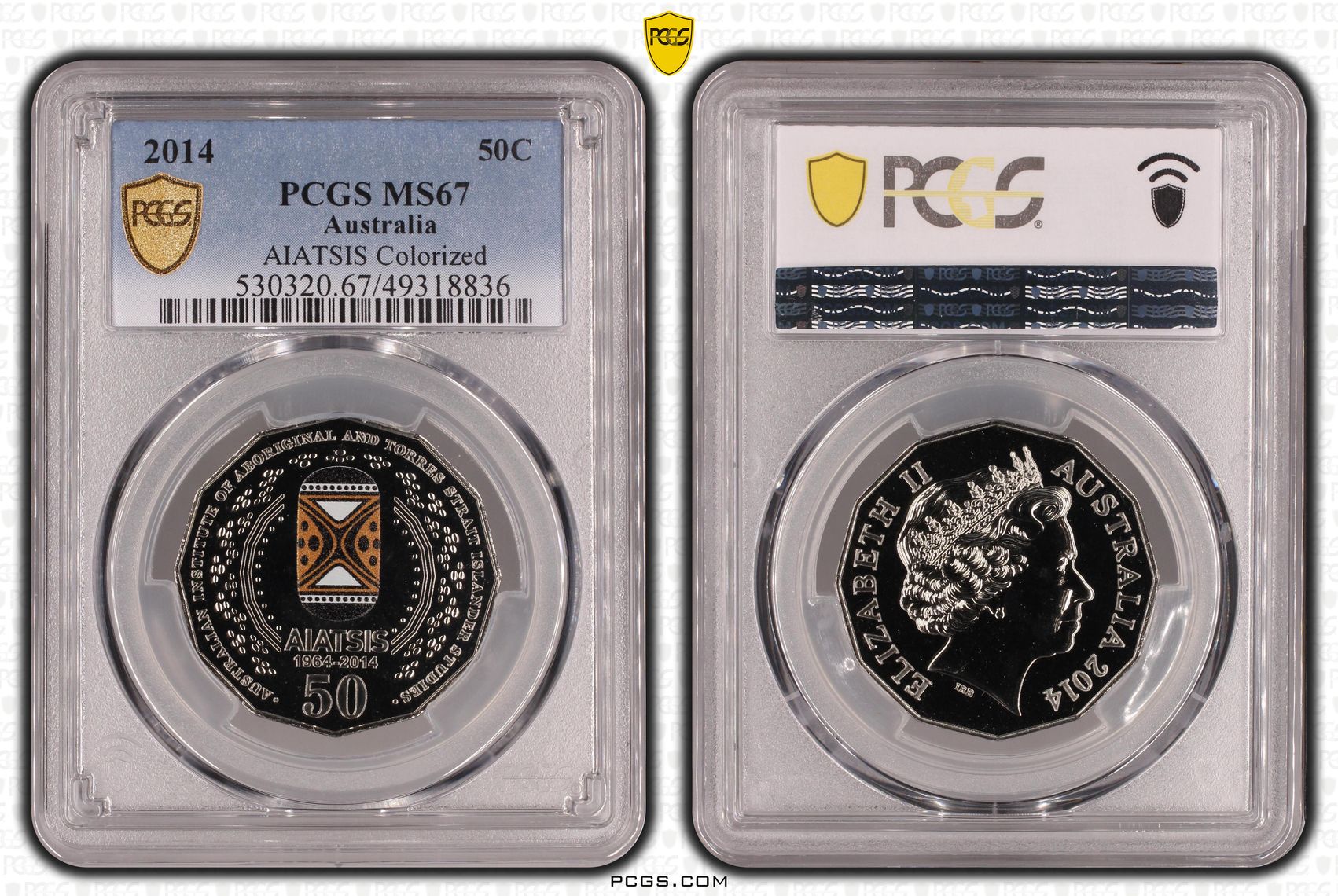 AIATSIS Colourised, Fifty Cent, 2014, PCGS MS67