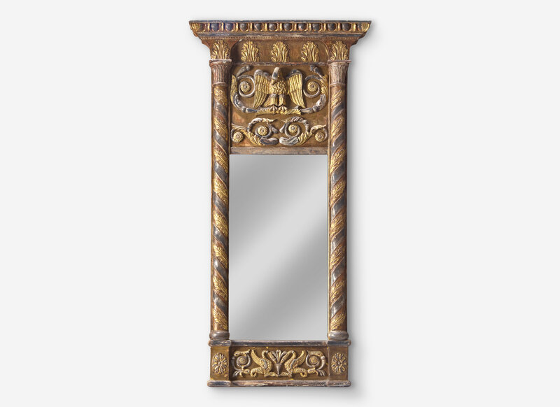 An Italian Parcel Gilt and Silvered Eagle Decorated Pier Mirror