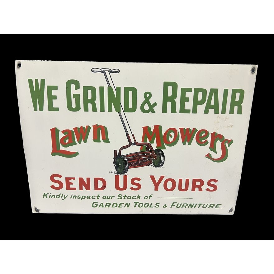 Grind & Repair Lawn Mowers Garden Tools Porcelain Sign
