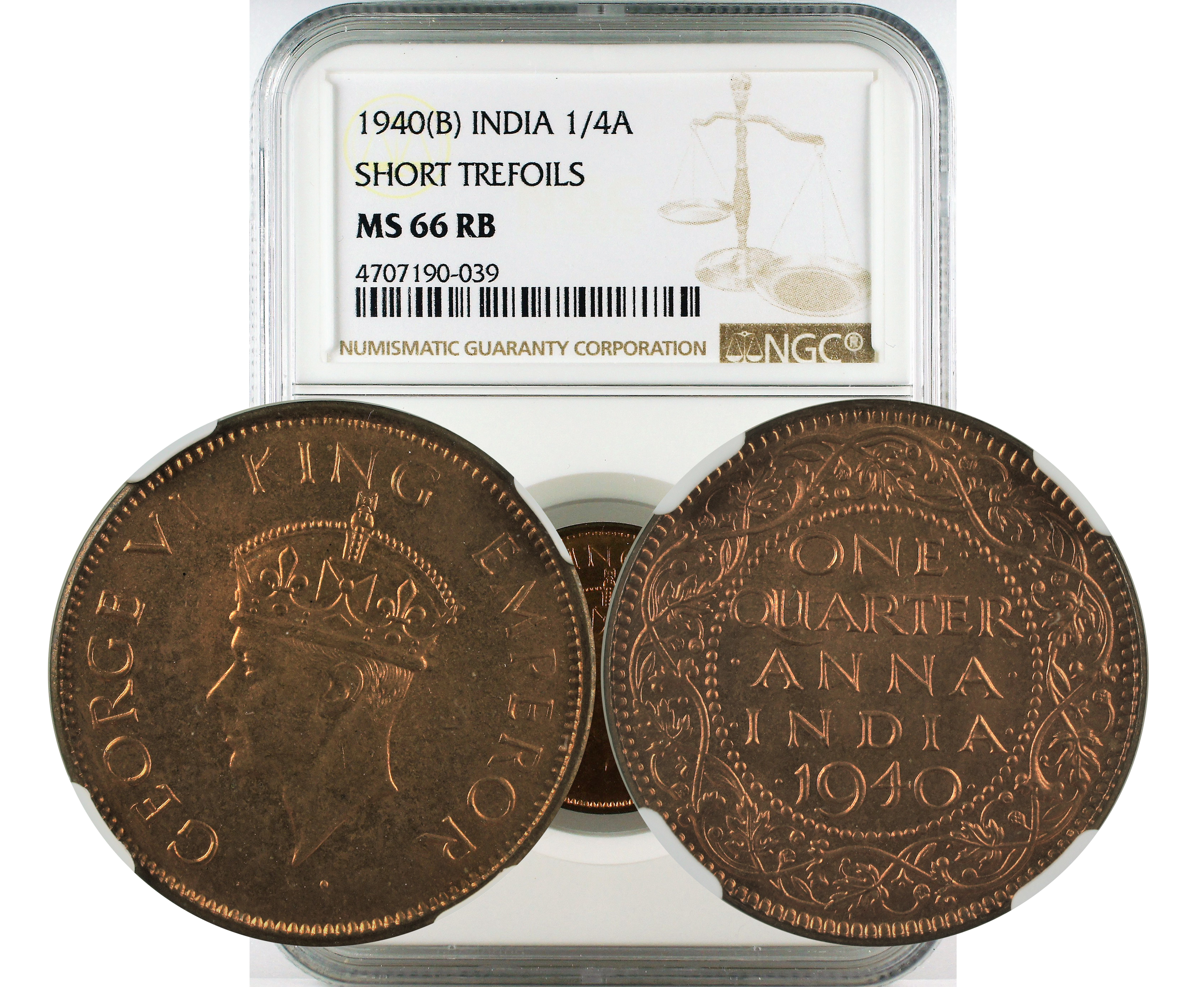 1940(B) INDIA SHORT TREFOILS 1/4A MS 66 RB