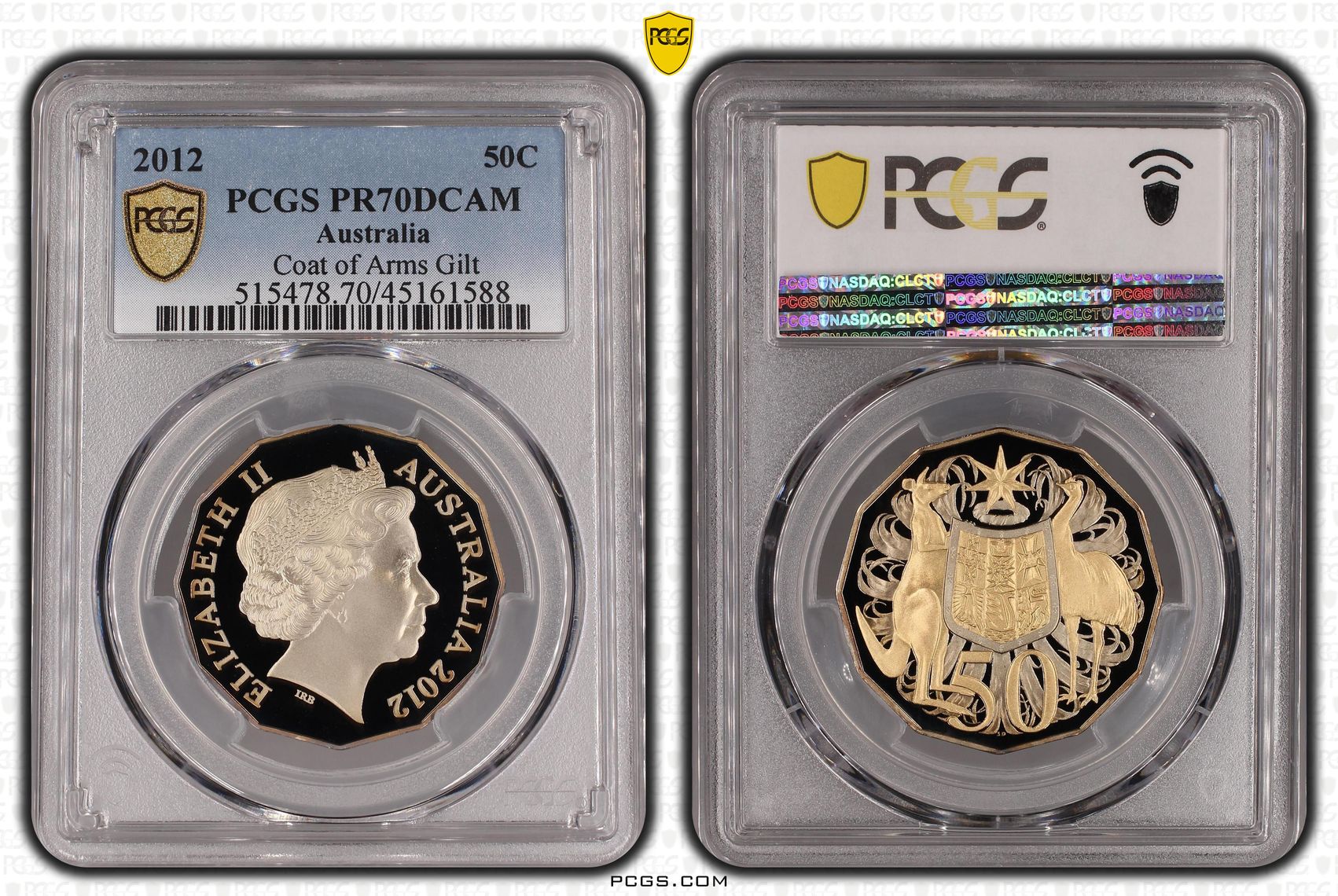 Elizabeth II, Coat of Arms Gilt, Fifty Cent, 2012, PCGS PR 70DCAM
