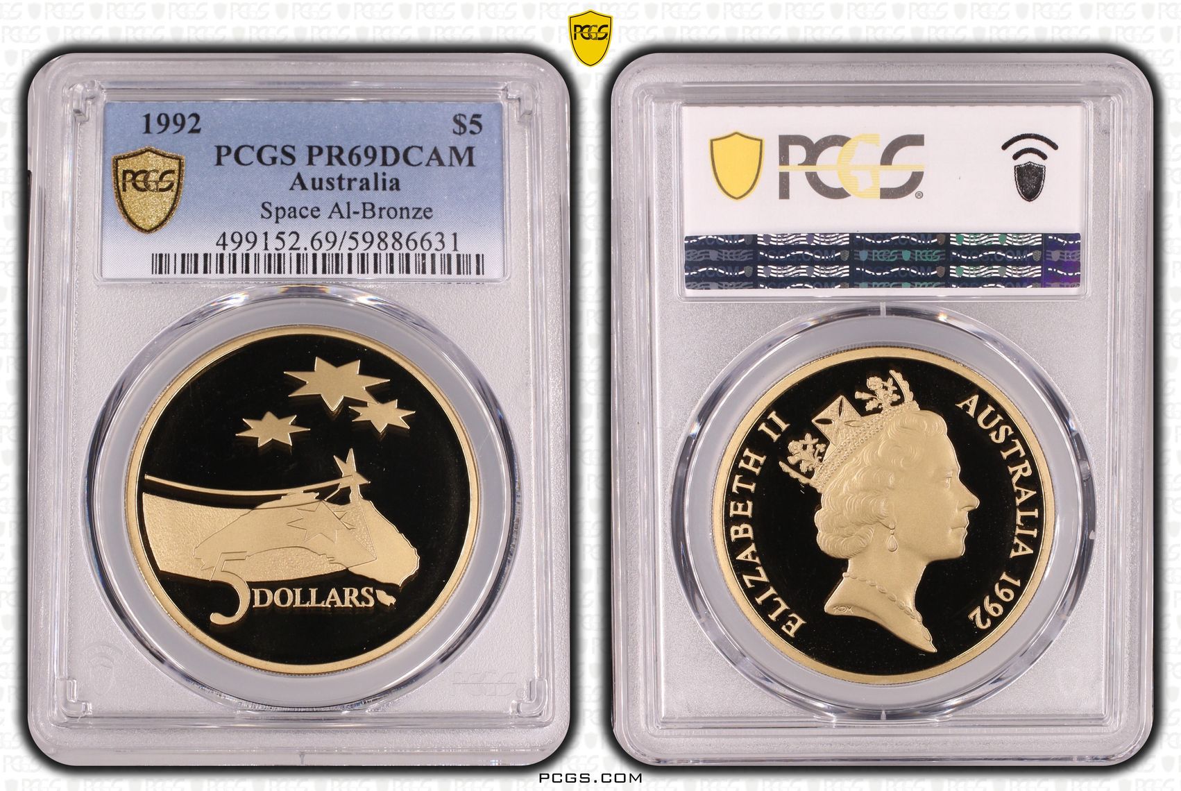 Space Al-Bronze, Five Dollar, 1992, PCGS PR69DCAM