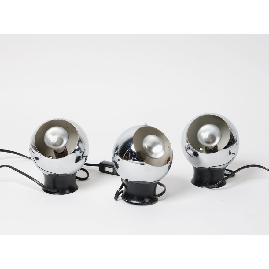 Three 1960s Danish chrome ball lamps