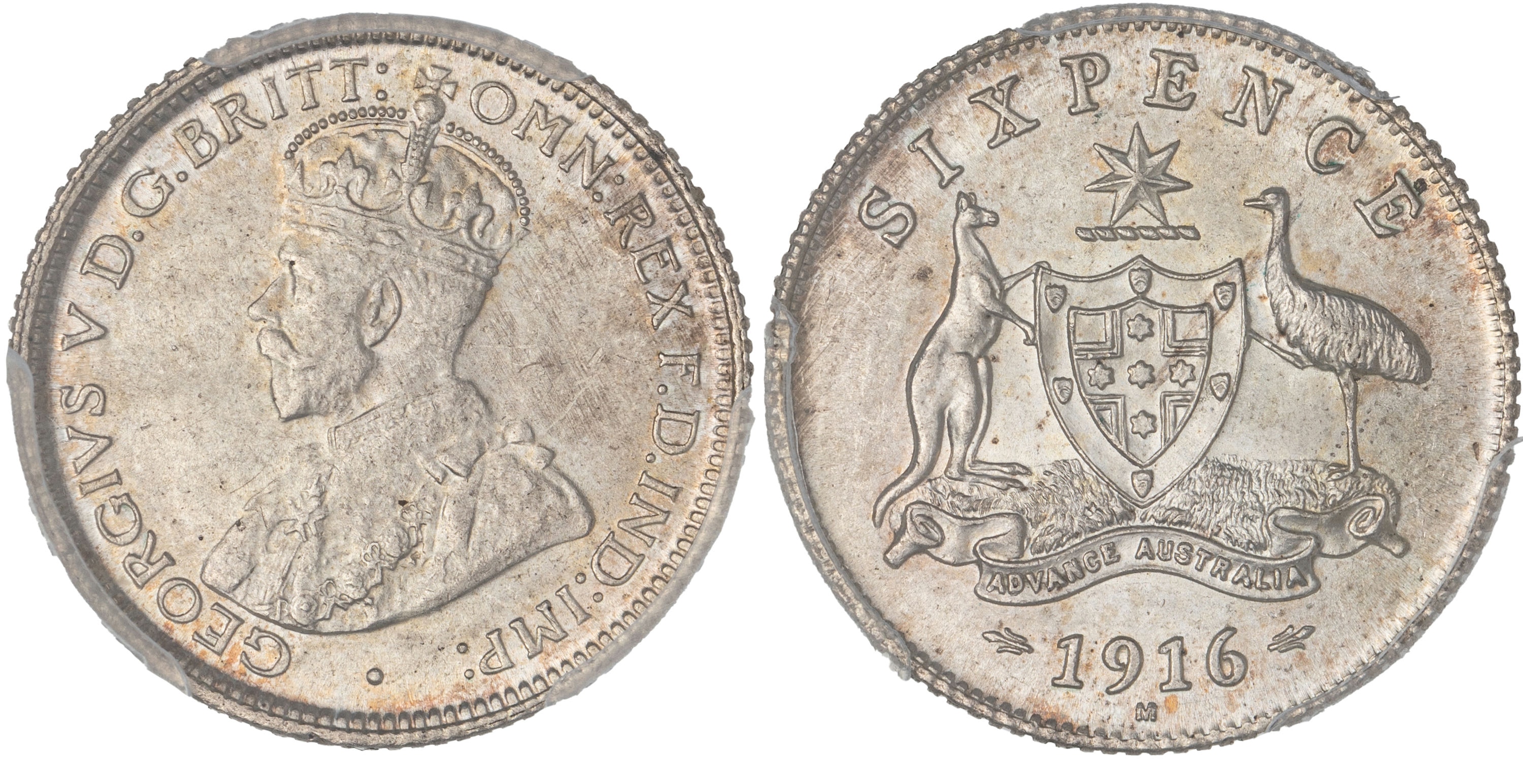 George V, Sixpence, 1916-M, PCGS MS64