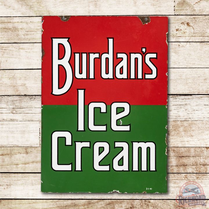 1941 Burdan's Ice Cream Porcelain Sign