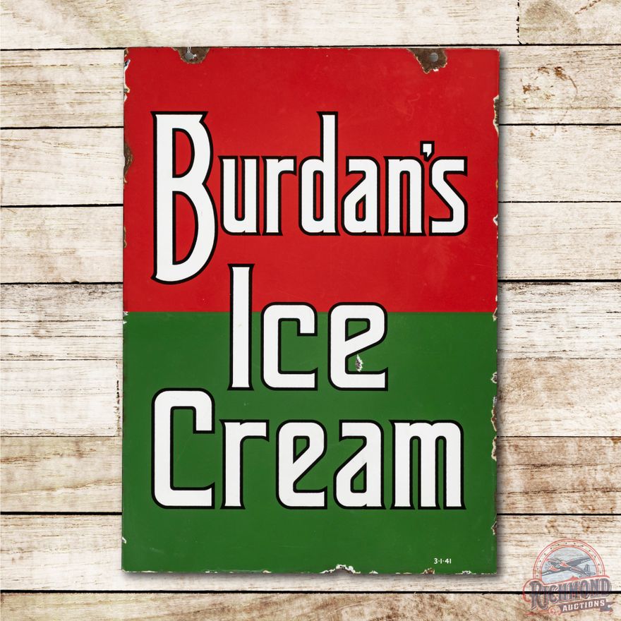 1941 Burdan's Ice Cream Porcelain Sign