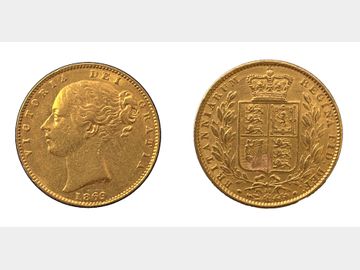1869 Queen Victoria Young Head London Mint #Die 37 Shield Gold Sovereign.