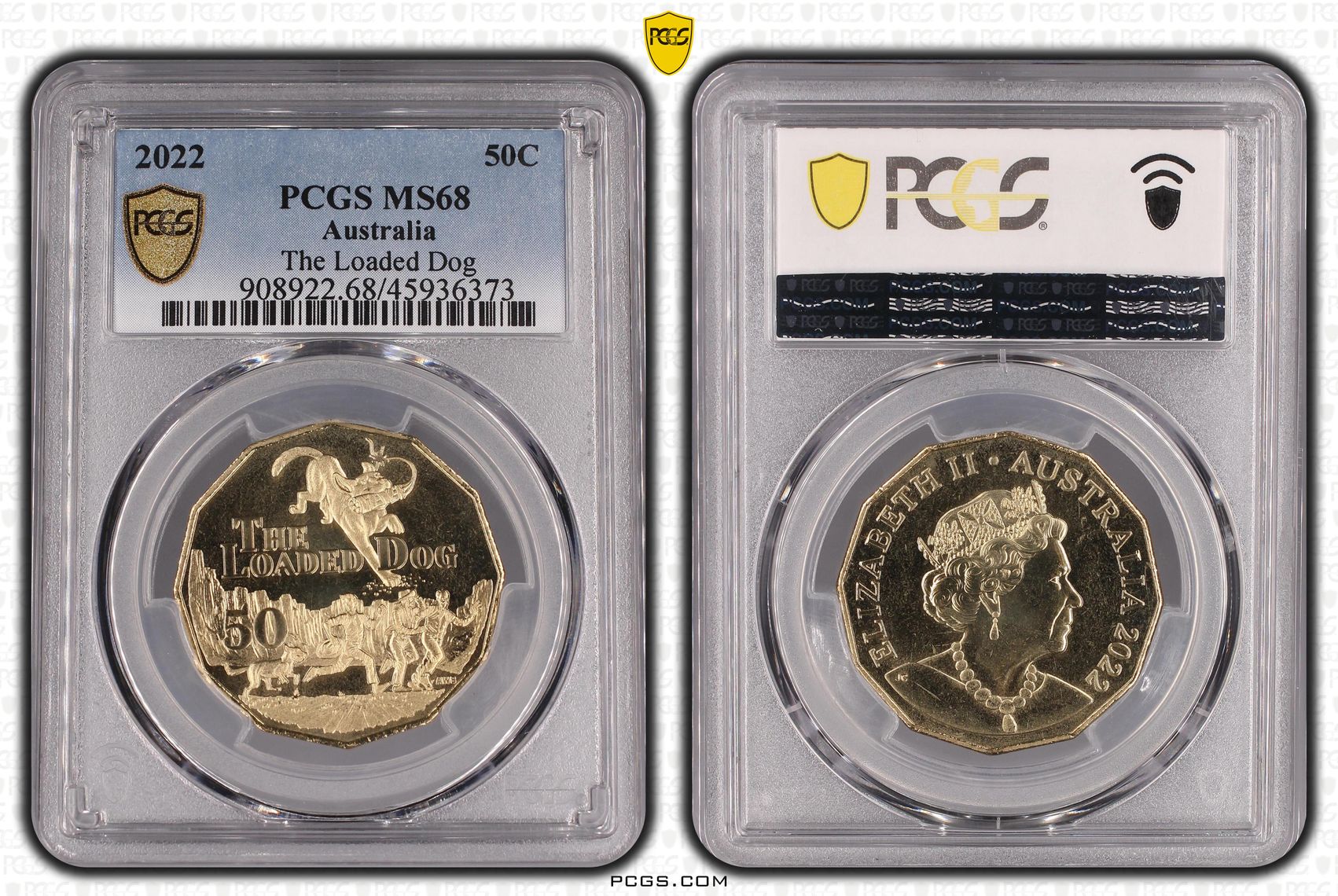 Elizabeth II, The Loaded Dog, Fifty Cent, 2022, PCGS MS 68