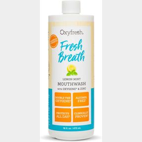 OXYFRESH PREMIUM LEMON MINT FRESH BREATH MOUTHWASH ORAL RINSE FOR BAD BREATH SLS & FLUORIDE FREE MOUTHRINSE ALCOHOL FREE, GENTLE N