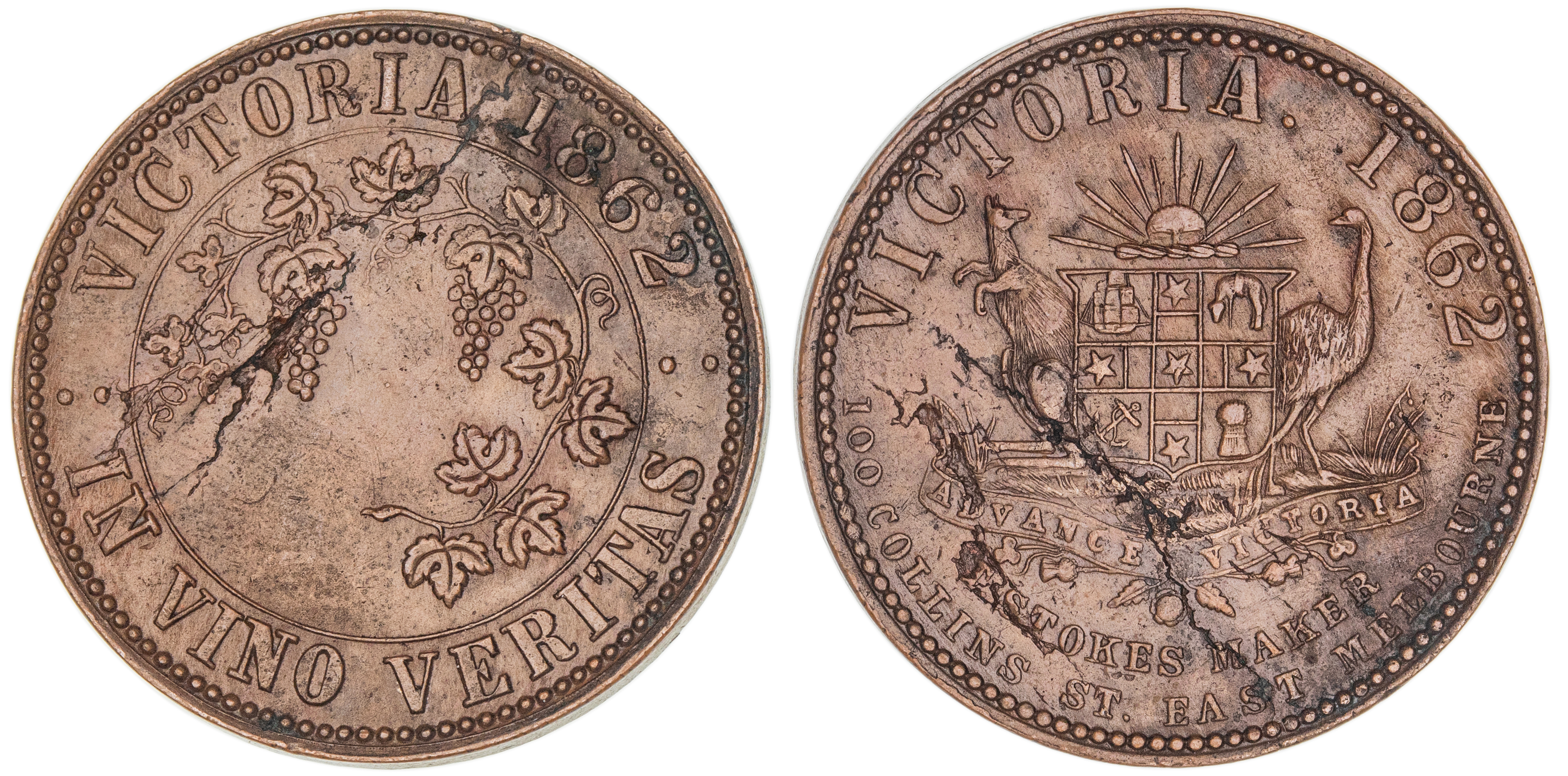 T. Stokes, Melbourne, Vic., Penny, 1862, EF